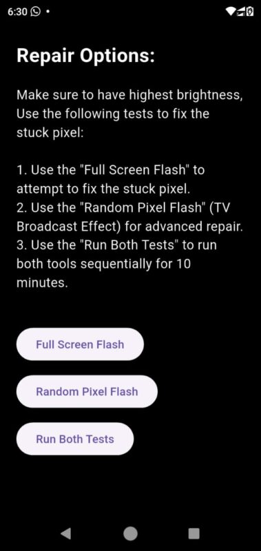 تطبيق Pixel Fixer: إصلاح النقاط العالقة والميتة في الشاشات 9