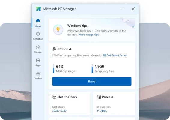 برنامج PC Manager عملاق إدارة وتنظيف ويندوز المجاني من ميكروسوفت